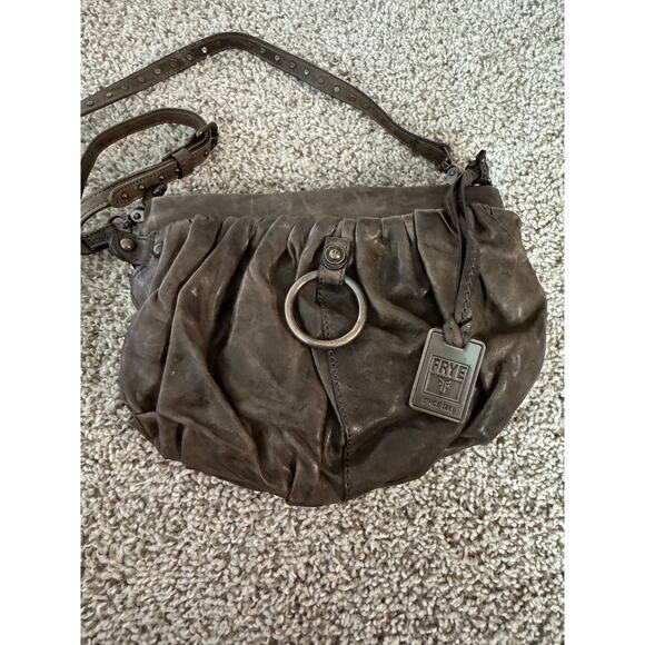 Frye Genuine Italian Leather Small Purse Bag Zip Gray Studded Removable Strap - Picture 2 of 13